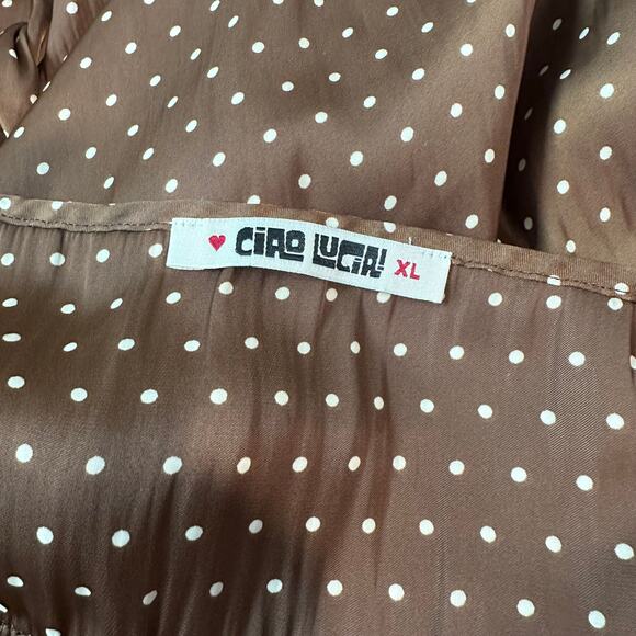 Ciao Lucia Leo Satin Midi Slip Dress Polka Dot Keyhole Tie Front Spaghetti Strap - Picture 10 of 12